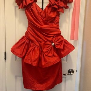 Vintage red 80s/90s prom dress shoulder bows Karen Lucas for Niki 12